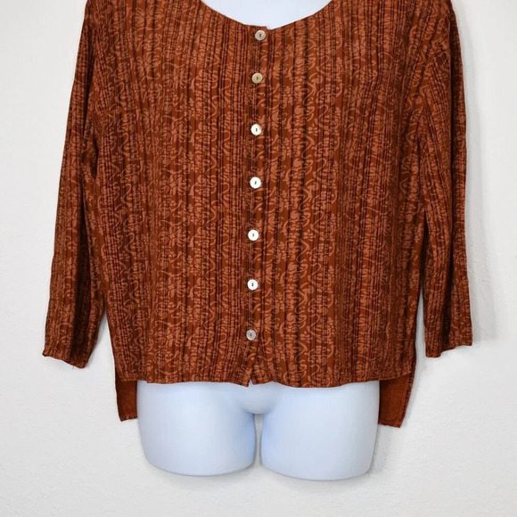 UNO Danmark Floral Blouse Button Down Sz O/S Drawstring Back Boho Cottagecore - Picture 2 of 16